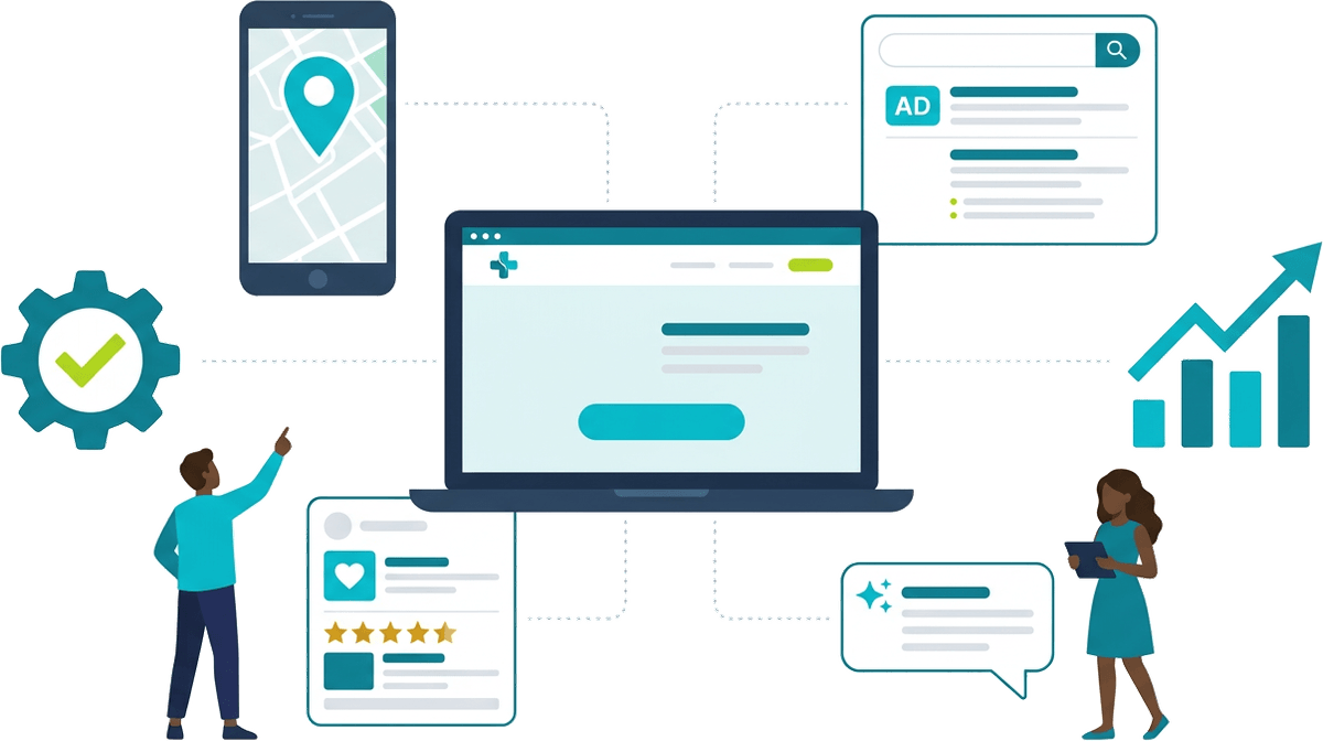 Ads, local search, website, and AI automation working together as one growth system